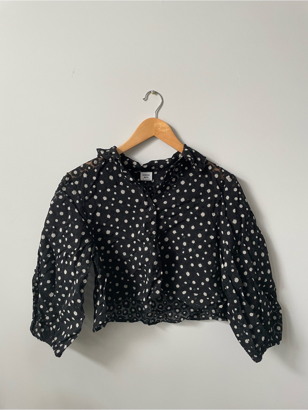 Aritzia Sunday Best Black Polka Dot Button-Up Blouse • Women’s XS